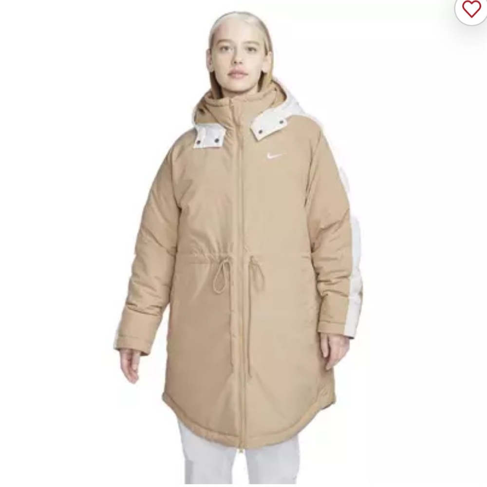 Nike Beige and White Hooded Trench Coat